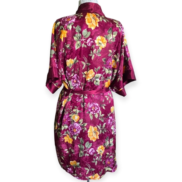Vintage Just My Size 2pc Set, Satin Chemise W/ Robe, Floral Burgundy, Size 1X - Picture 8 of 15
